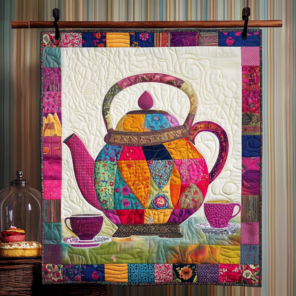 Patchwork Teapot Quilted Blanket - Throw (55" x 60")