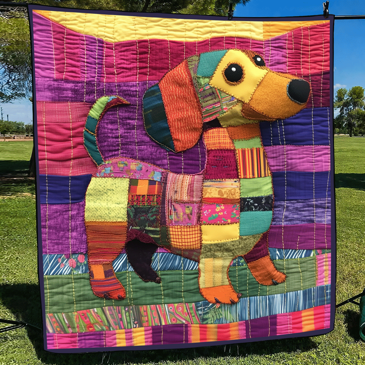 Patchy Doxie Dreams Quilted Blanket - Throw (55" x 60")