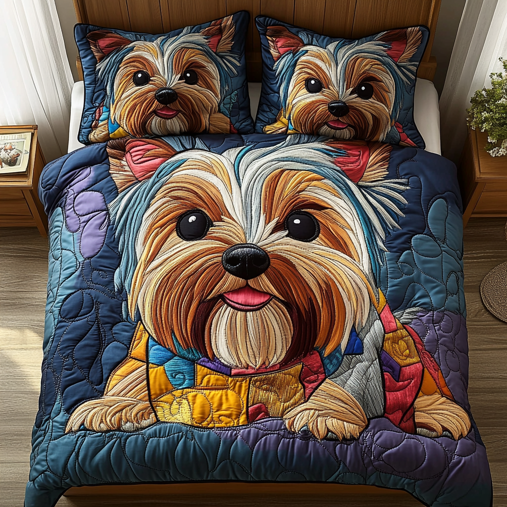 Patchy Yorkie 3-Piece Quilted Bedding Set - Single (59" x 70")