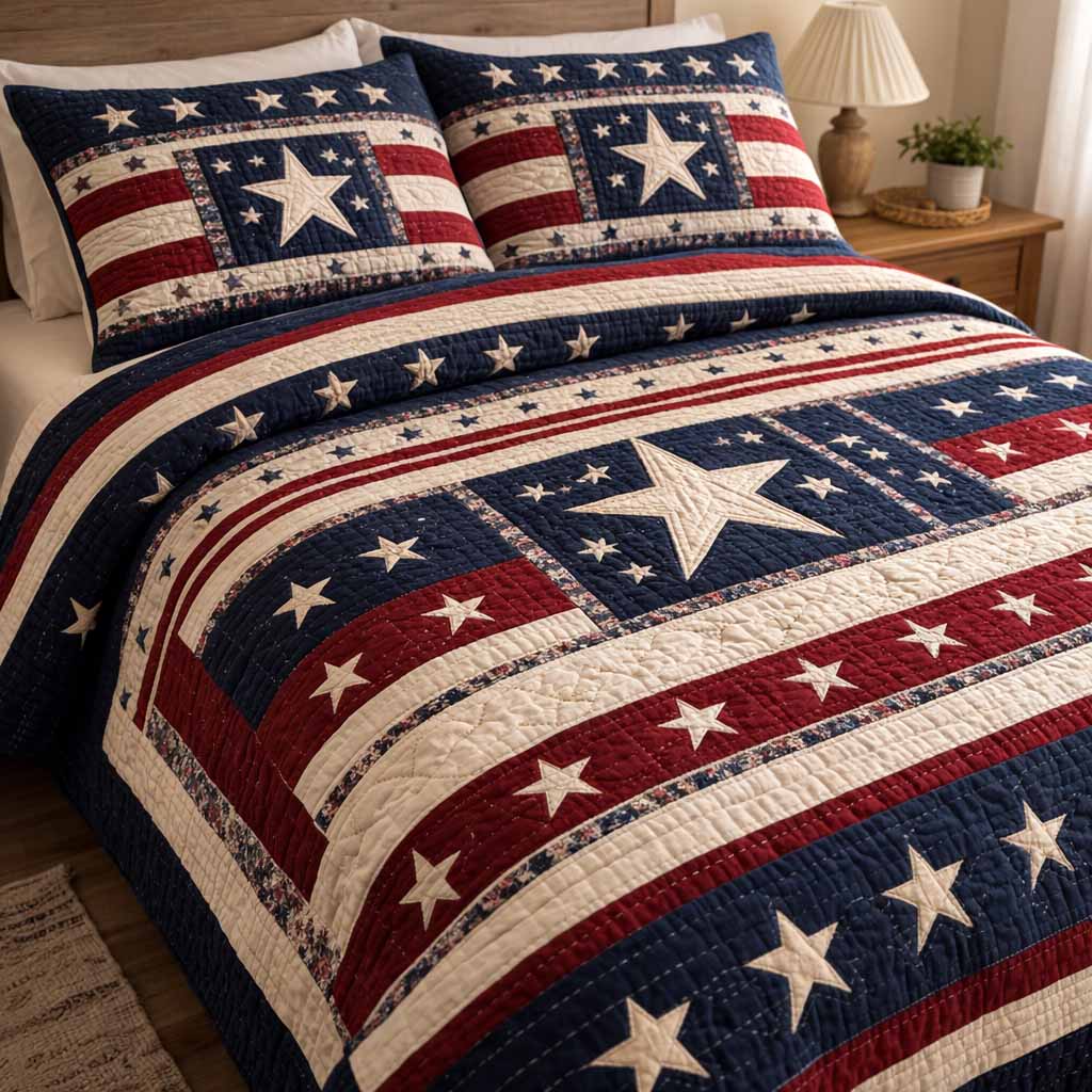 Patriot Field 3-Piece Quilted Bedding Set - Single (59" x 70")