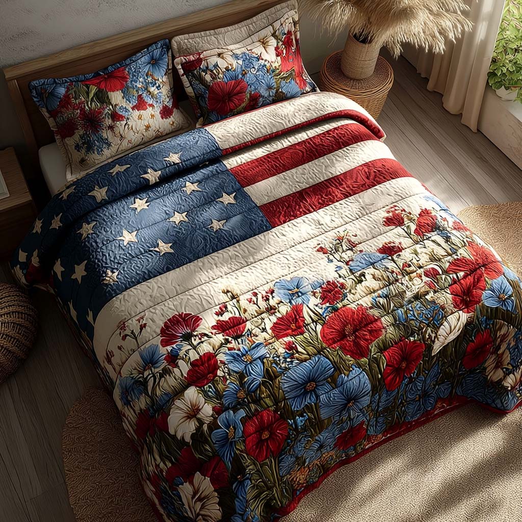 Patriot Petals 3-Piece Quilted Bedding Set - Single (59" x 70")
