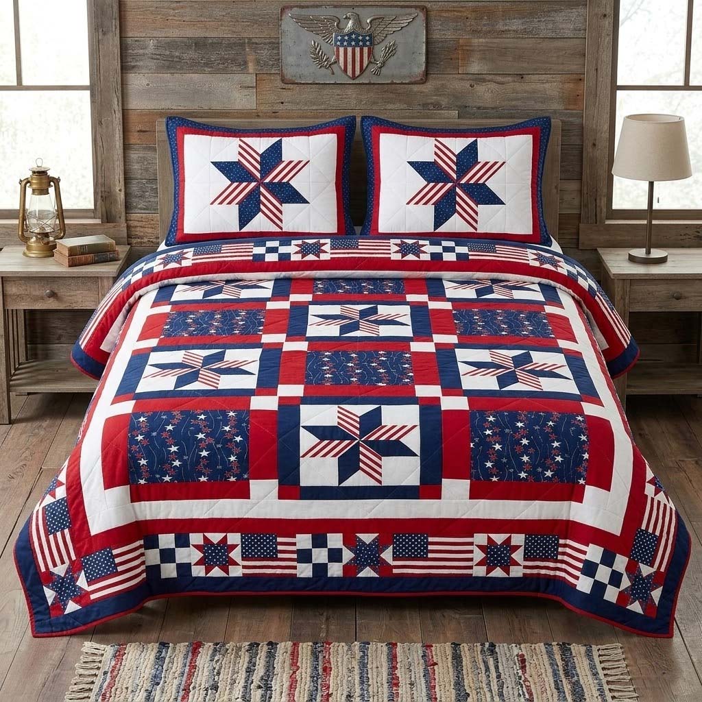 Patriot Pinwheel 3-Piece Quilted Bedding Set - Single (59" x 70")
