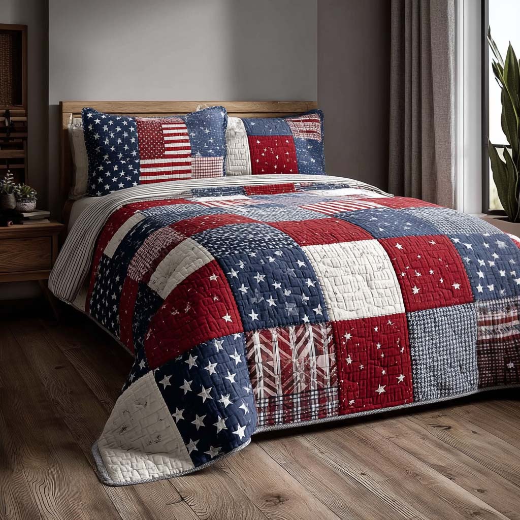 Patriot Squares 3-Piece Quilted Bedding Set - Single (59" x 70")