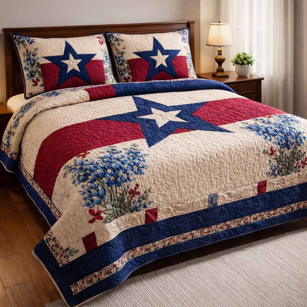 Patriot Star 3-Piece Quilted Bedding Set - Single (59" x 70")