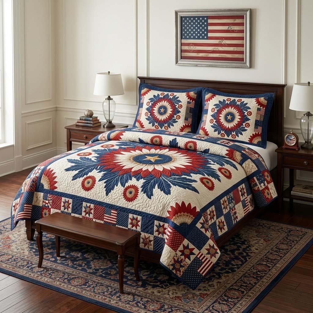 Patriot Sunburst 3-Piece Quilted Bedding Set - Single (59" x 70")