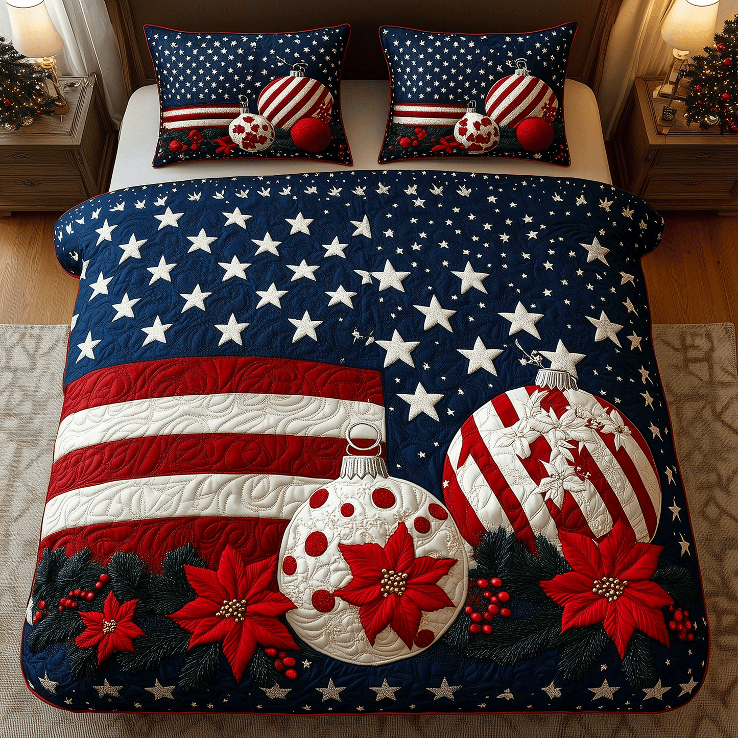 Patriotic Cheer 3-Piece Quilted Bedding Set - Single (59" x 70")