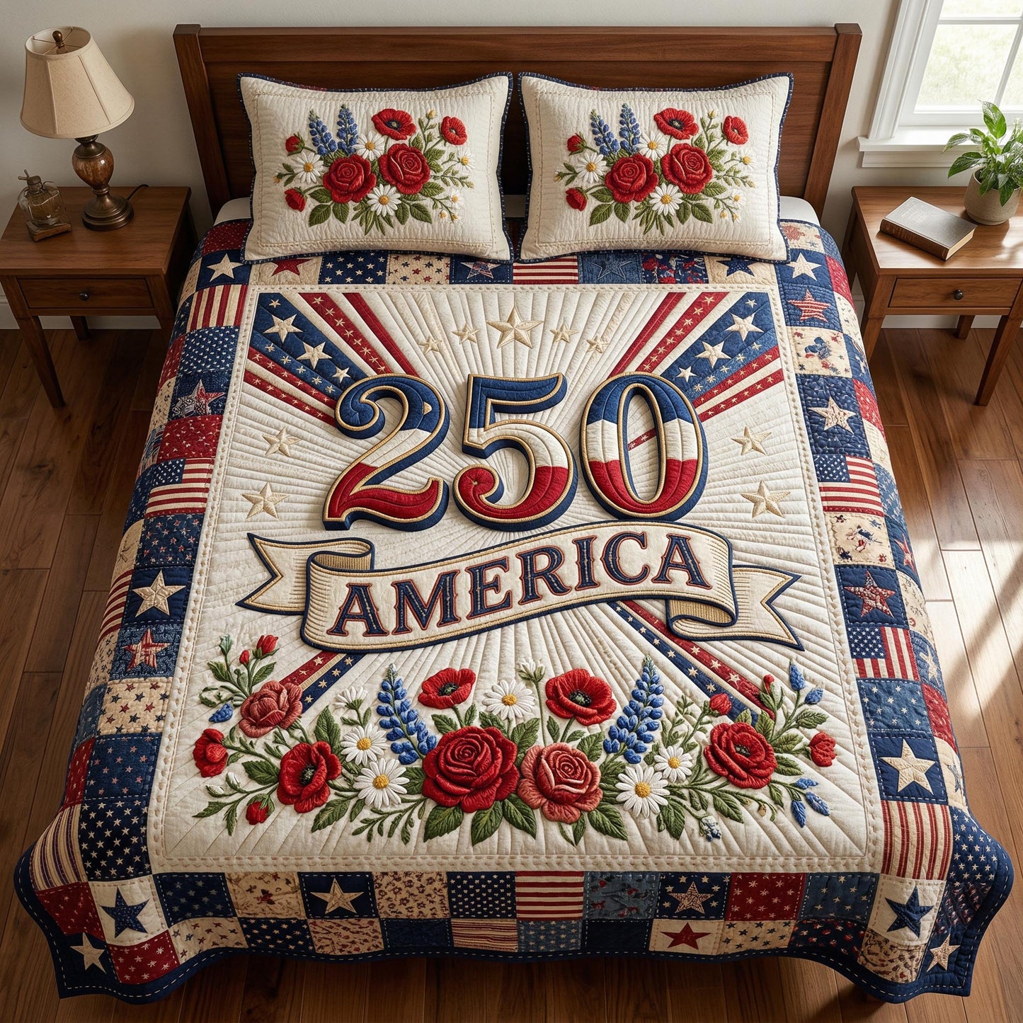 Patriotic Bloom 3-Piece Quilted Bedding Set - Single (59" x 70")
