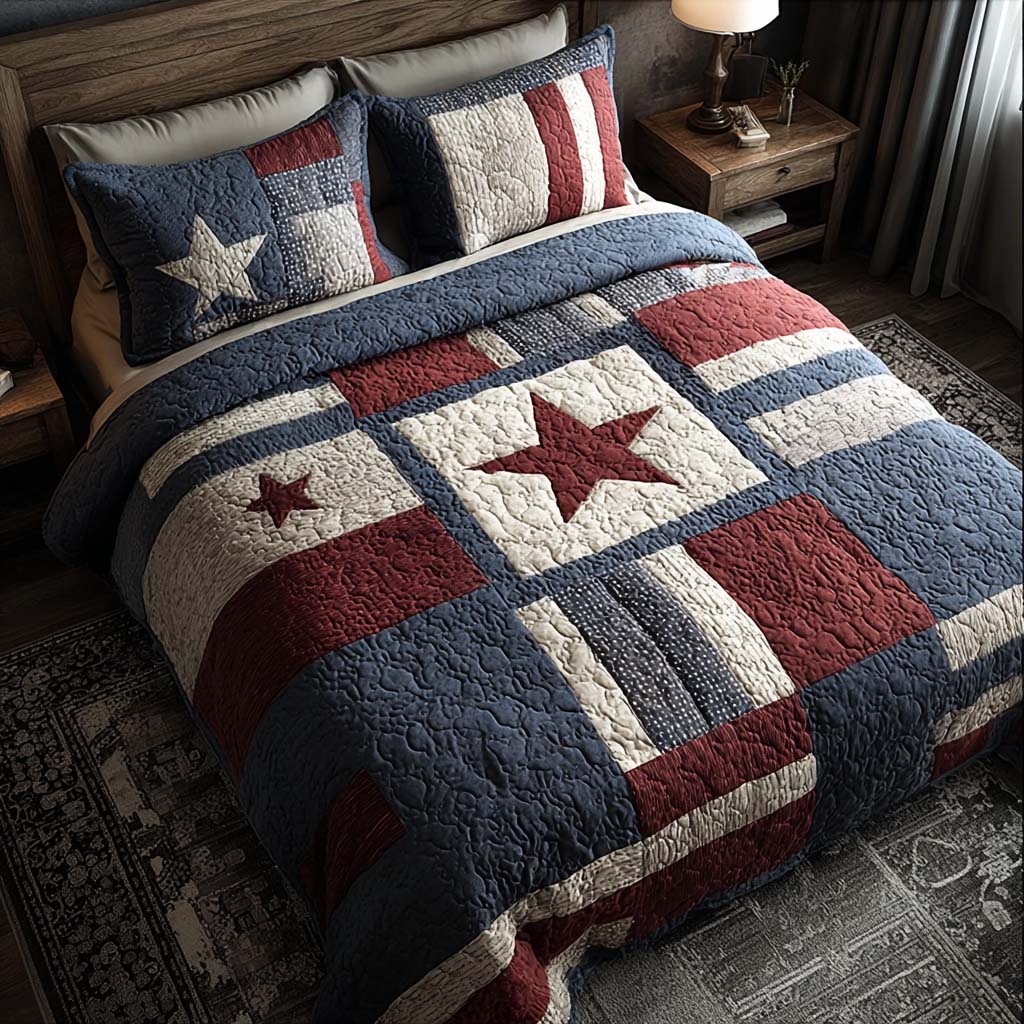 Patriotic Patchwork Classic 3-Piece Quilted Bedding Set - Single (59" x 70")