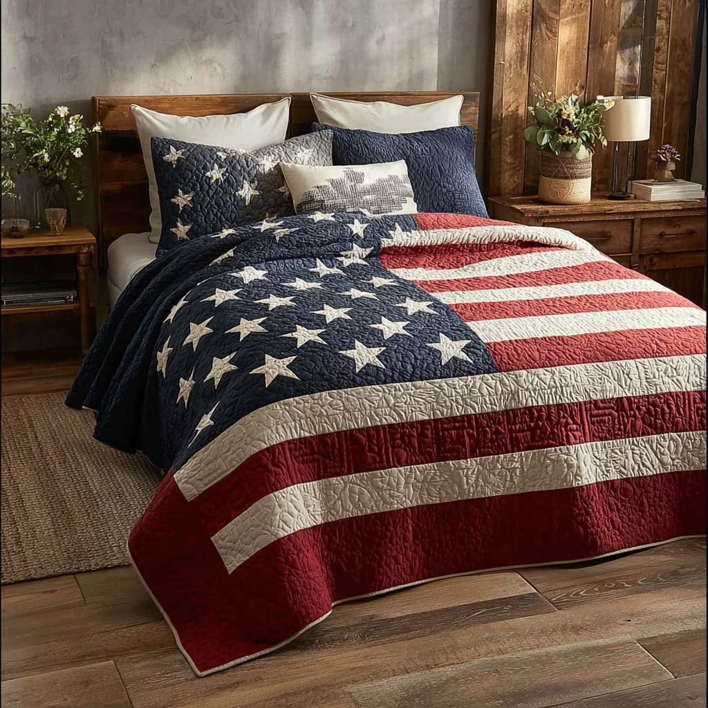 Patriotic Prairie Star 3-Piece Quilted Bedding Set - Single (59" x 70")