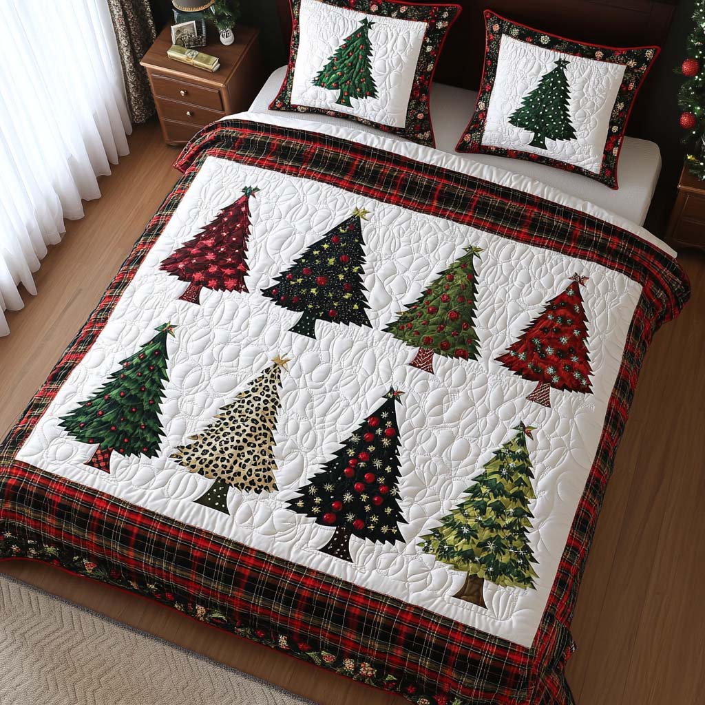 Patterned Pines 3-Piece Quilted Bedding Set - Single (59" x 70")