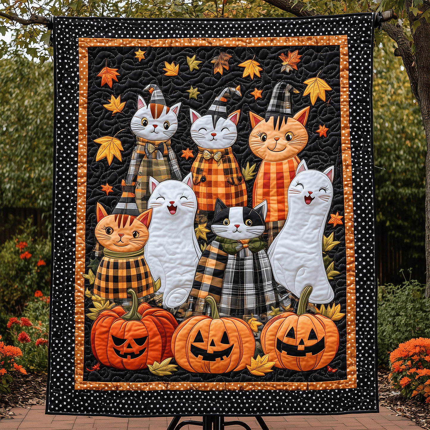 Paws and Pumpkins Quilted Blanket - Throw (55" x 60")