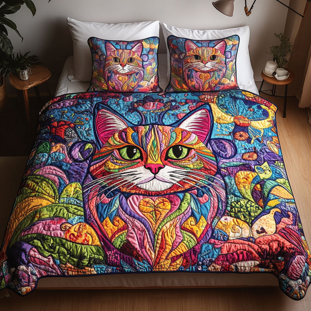 Paws and Purrs Paradise 3-Piece Quilted Bedding Set - Single (59" x 70")