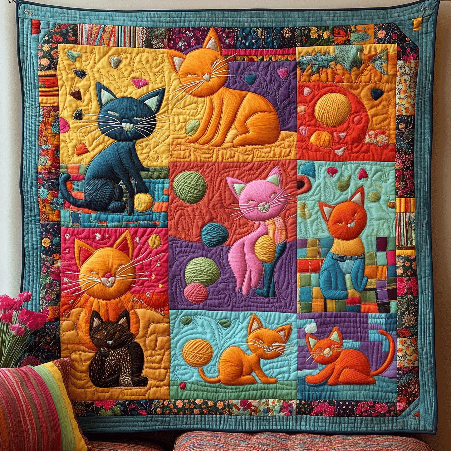 Paws and Yarn Quilted Blanket - Throw (55" x 60")