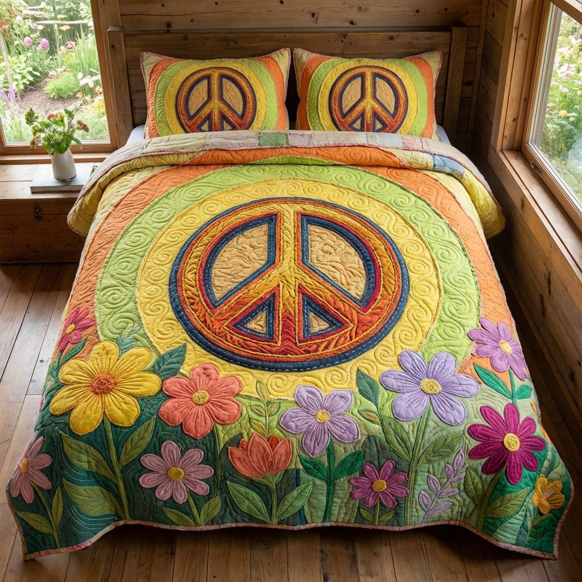 Peace Garden 3-Piece Quilted Bedding Set - Single (59" x 70")