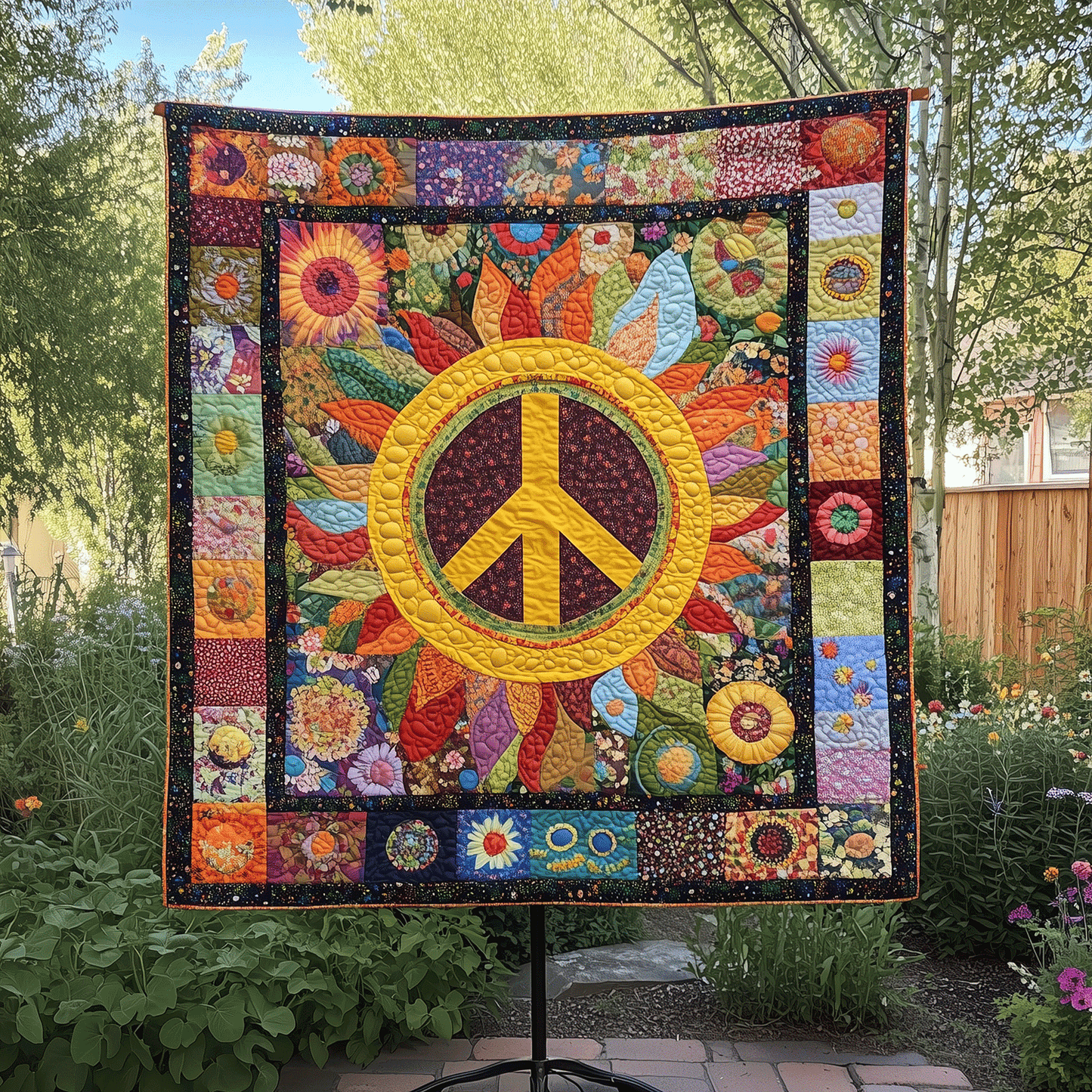 Peace Garden Quilted Blanket - Throw (55" x 60")
