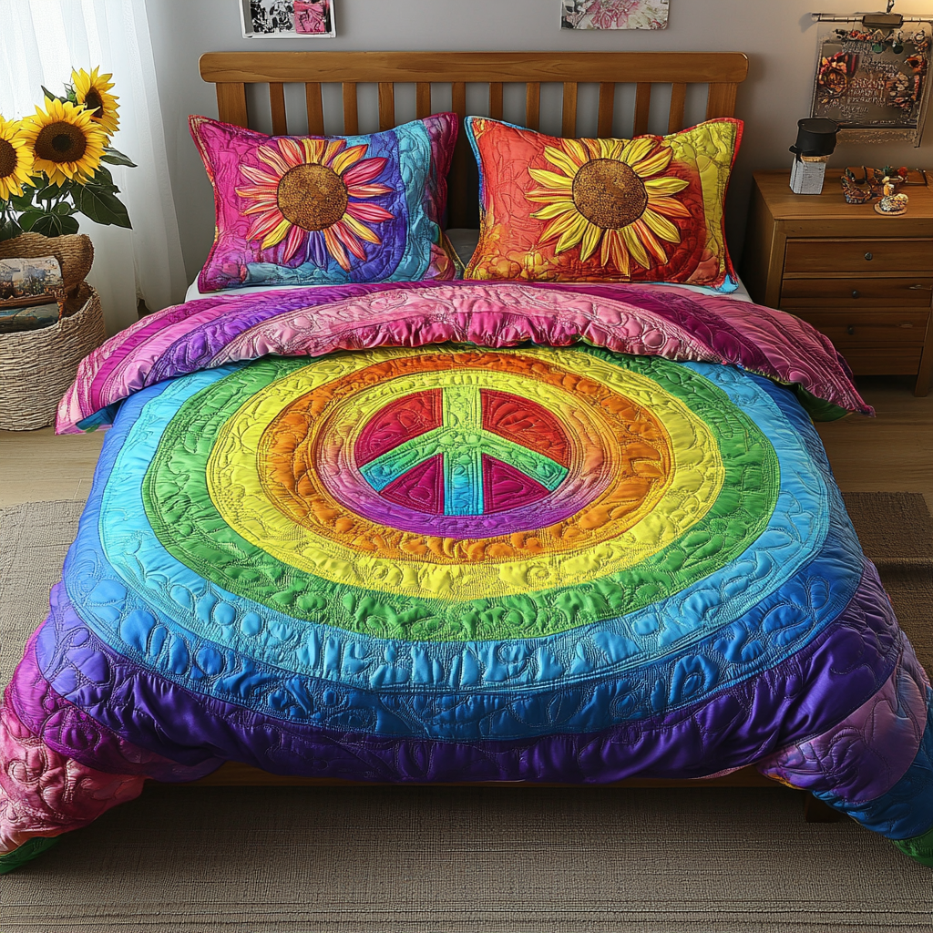 Peace Spectrum 3-Piece Quilted Bedding Set - Single (59" x 70")