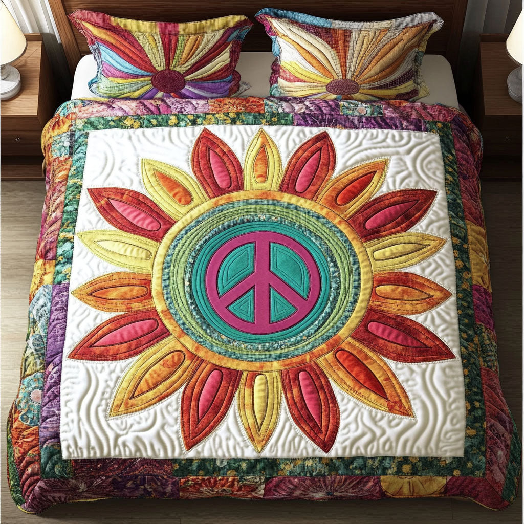 Peaceful Sunflower 3-Piece Quilted Bedding Set - Single (59" x 70")