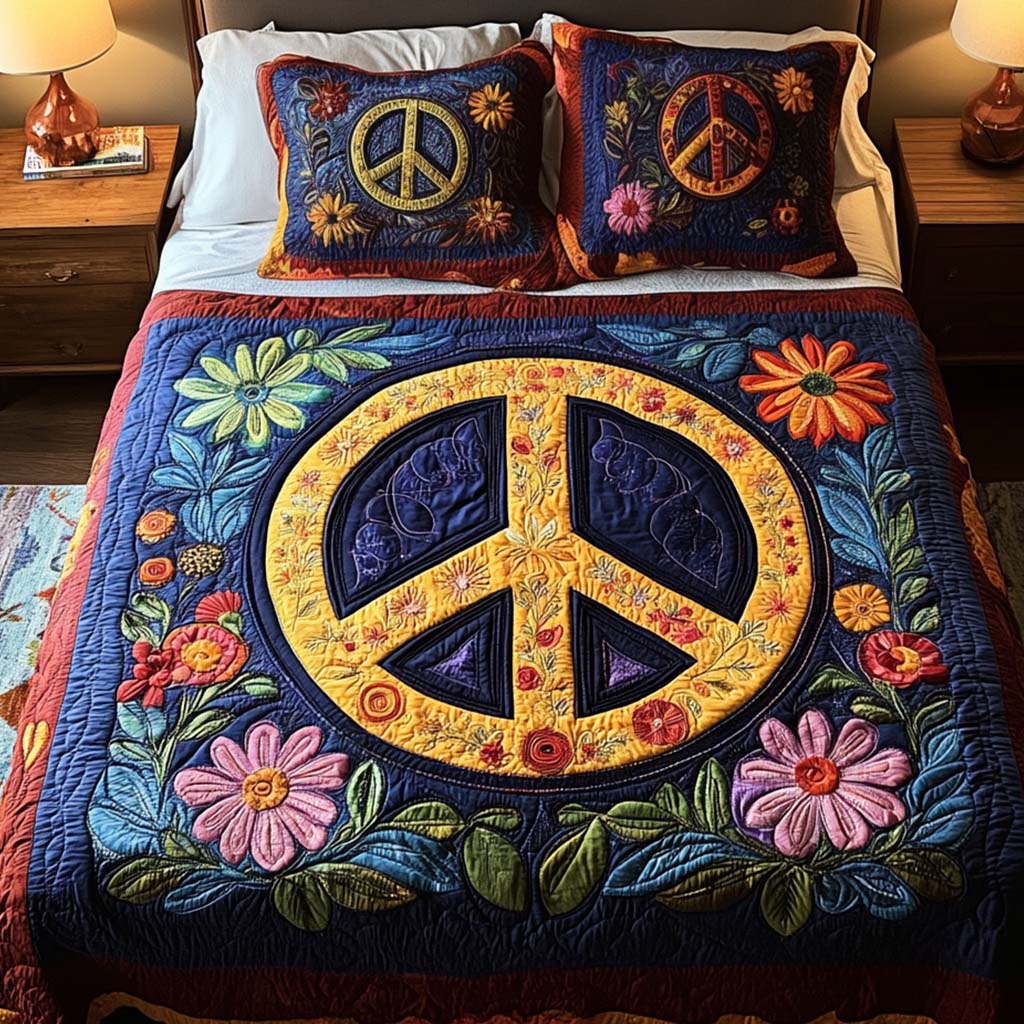 Peaceful Blossoms 3-Piece Quilted Bedding Set - Single (59" x 70")