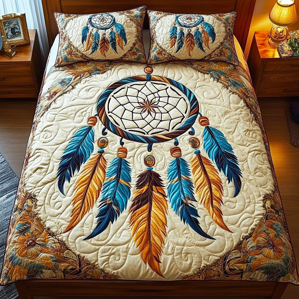 Peaceful Feathers 3-Piece Quilted Bedding Set - Single (59" x 70")