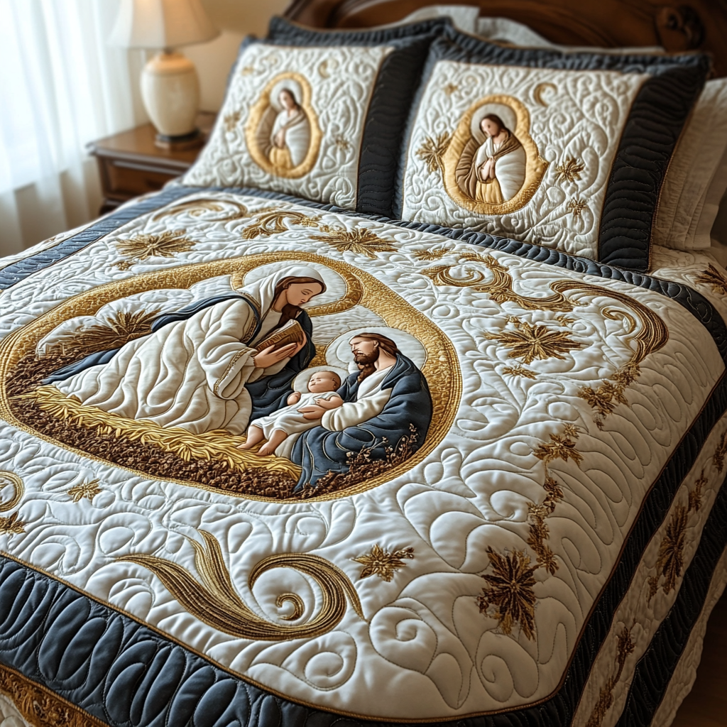 Peaceful Manger Moment Quilted Bedding Set - Single (59" x 70")