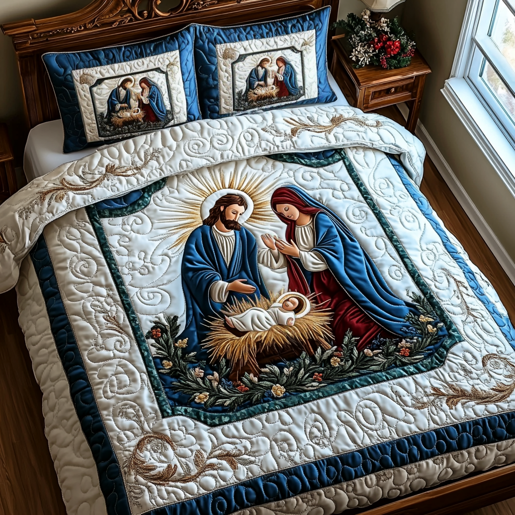 Peaceful Manger Quilted Bedding Set - Single (59" x 70")