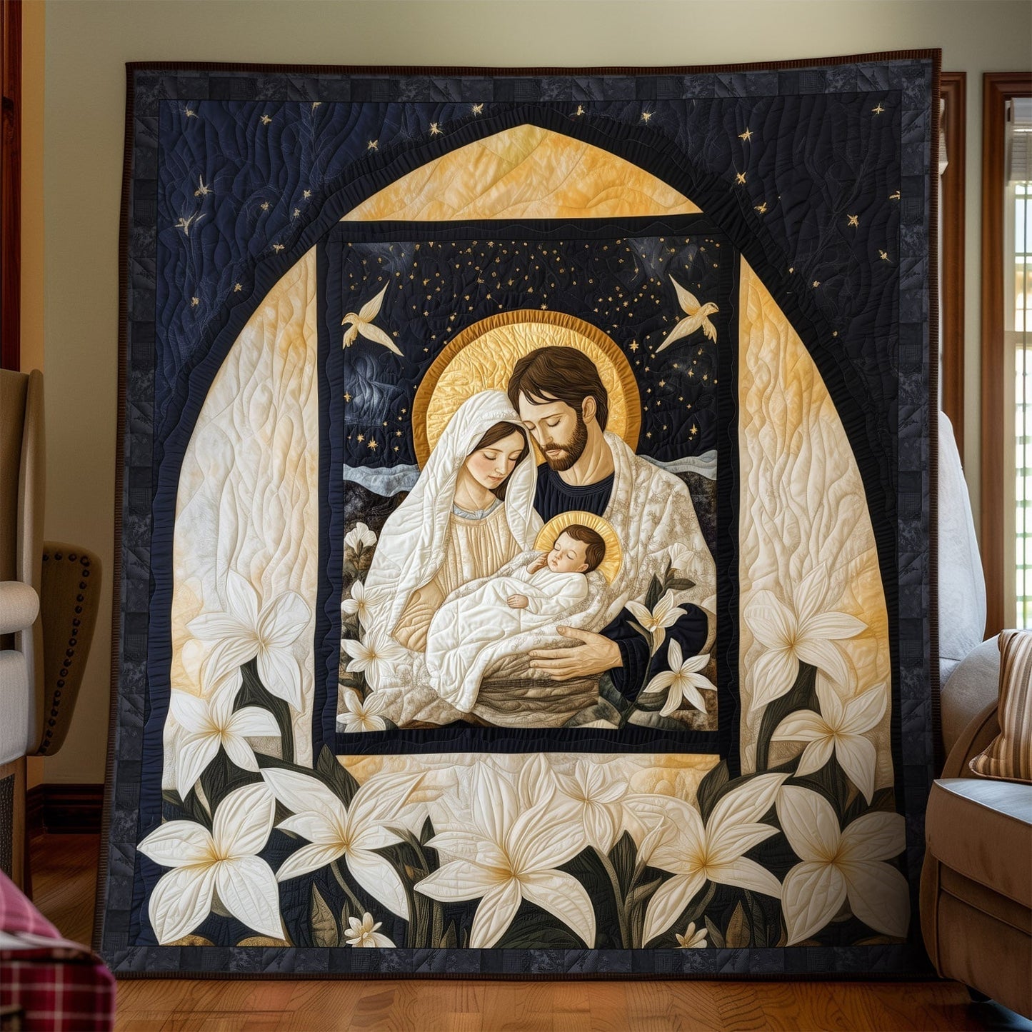 Peaceful Nativity Scene Quilted Blanket - Throw (55" x 60")