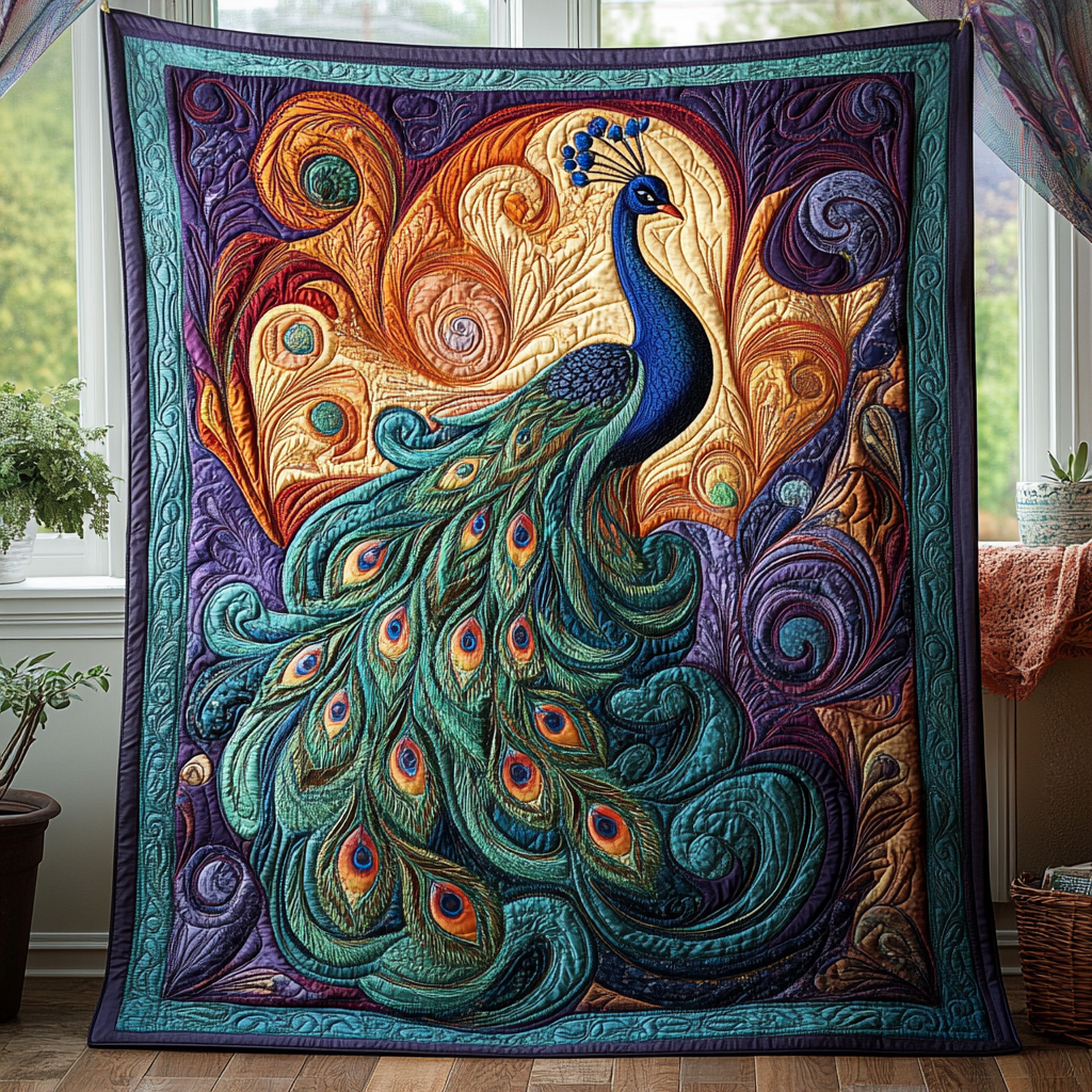 Peacock Radiance Quilted Blanket - Baby (30" x 40")