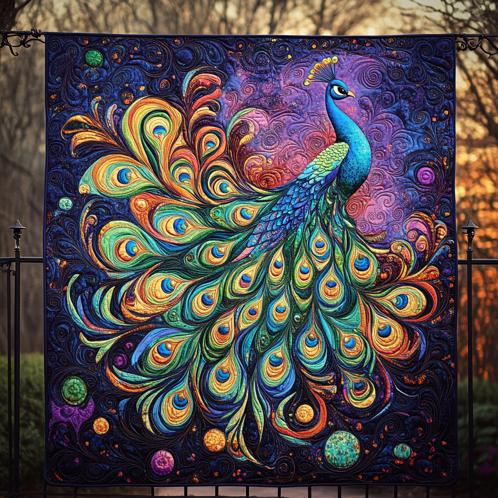 Peacock Paradise Quilted Blanket - Throw (55" x 60")