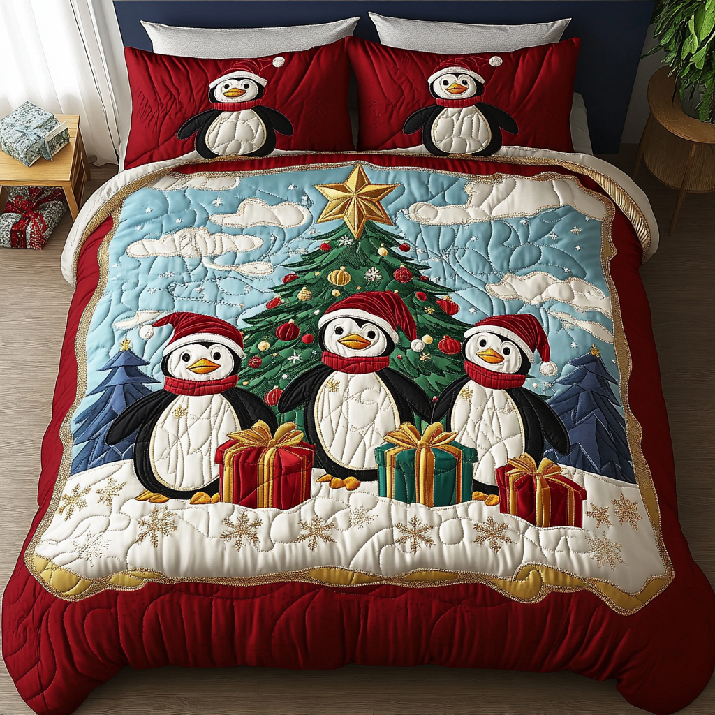 Penguin Parade 3-Piece Quilted Bedding Set - Single (59" x 70")