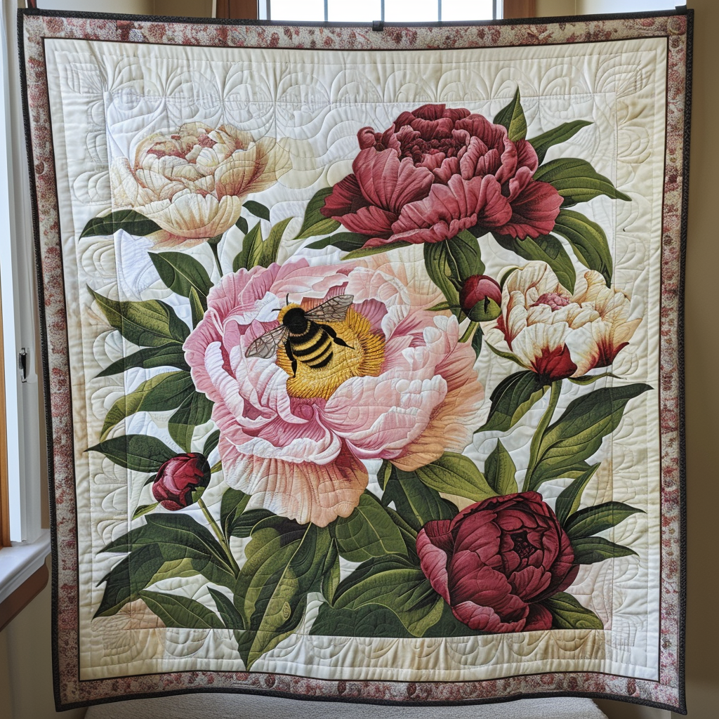 Peony Bee Quilted Blanket - Throw (55" x 60")