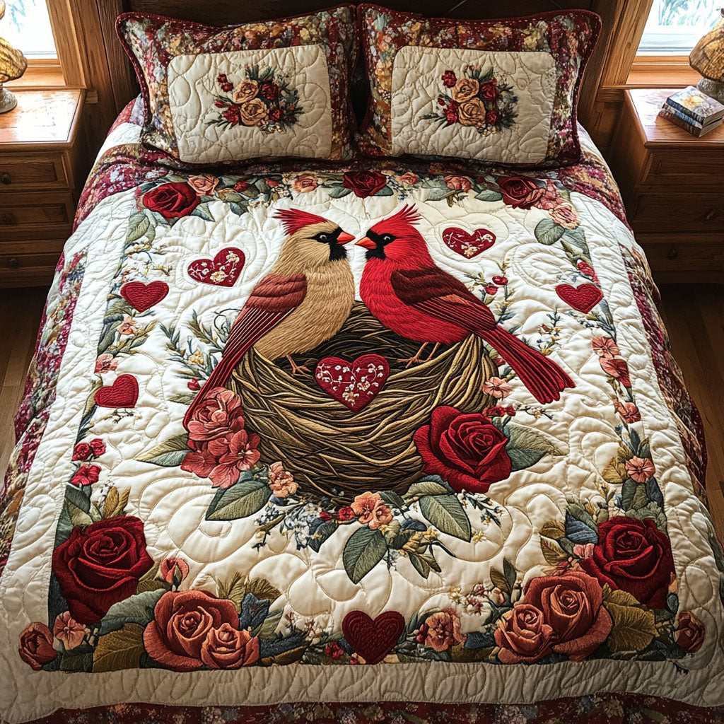 Perched Together 3-Piece Quilted Bedding Set - Single (59" x 70")