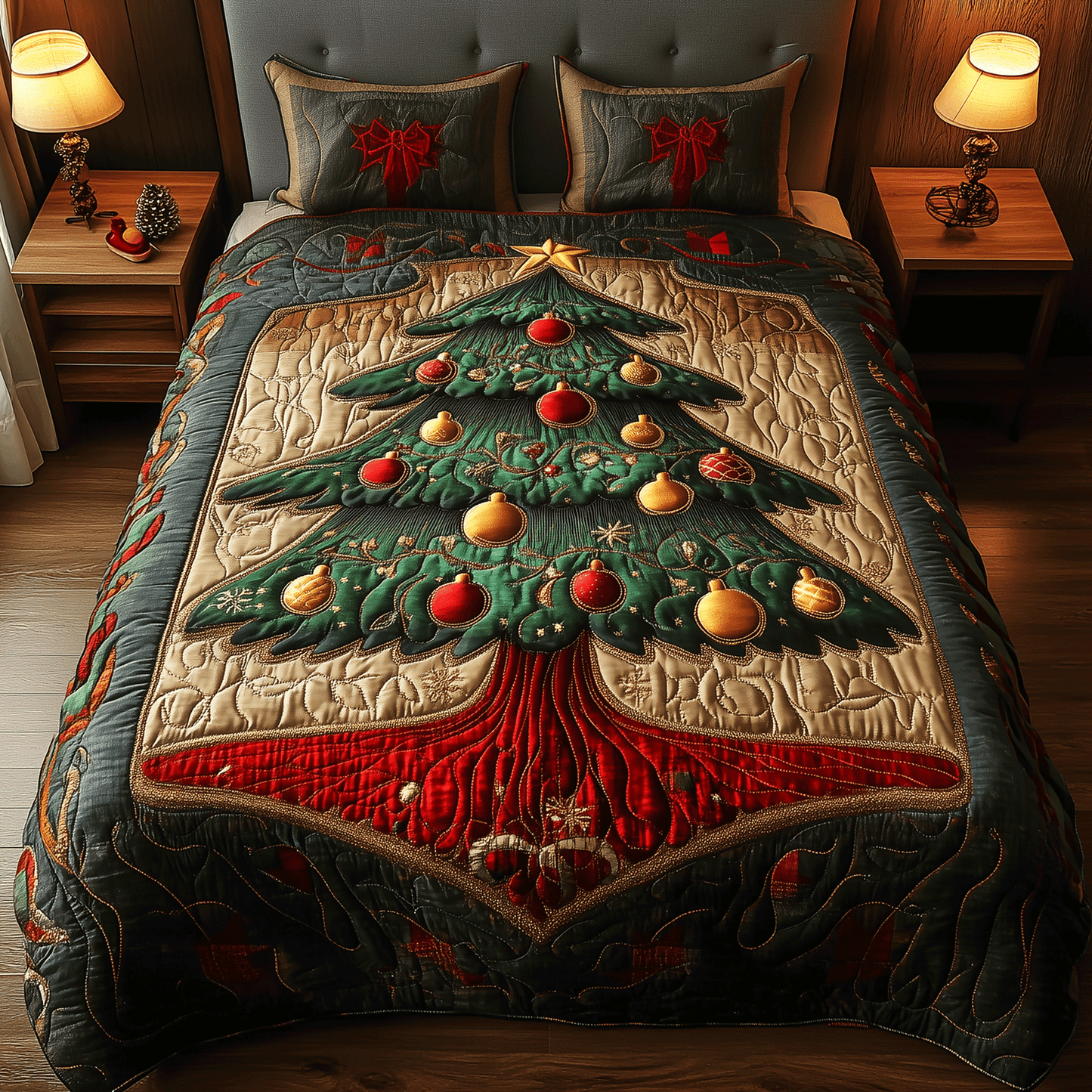 Perfect Christmas Pine 3-Piece Quilted Bedding Set - Single (59" x 70")