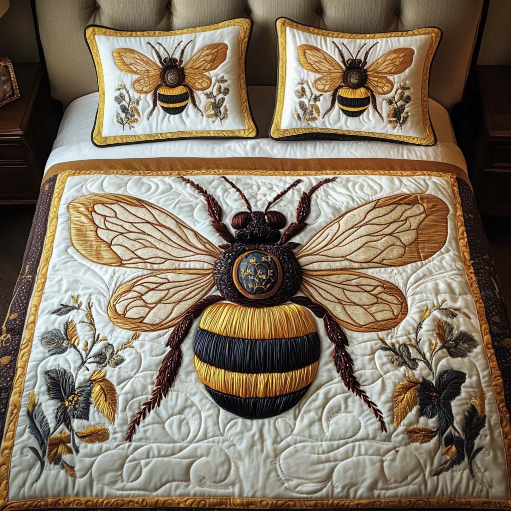 Petal Majesty 3-Piece Quilted Bedding Set - Single (59" x 70")