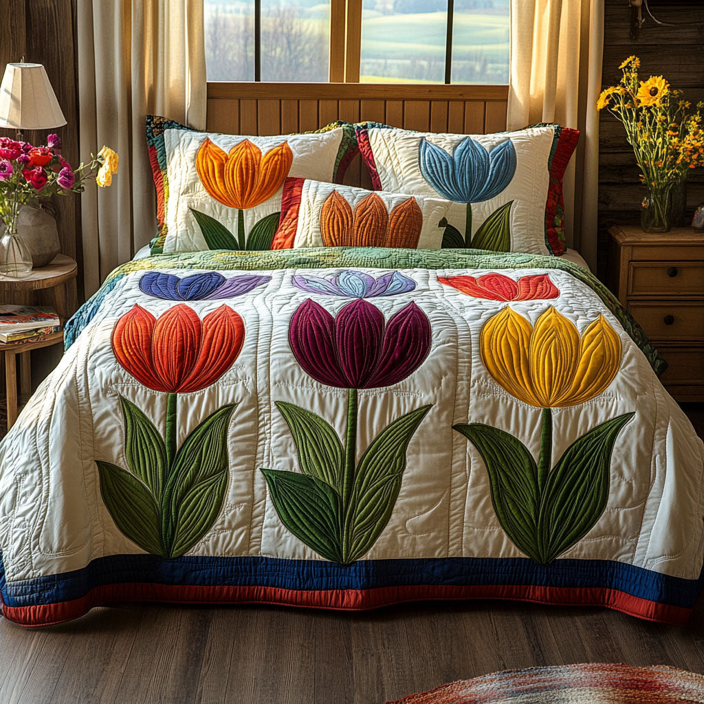 Petal Bliss 3-Piece Quilted Bedding Set - Single (59" x 70")