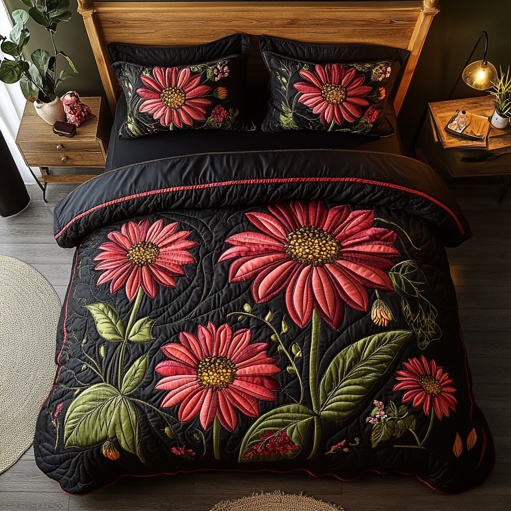 Petal Dreams 3-Piece Quilted Bedding Set - Single (59" x 70")