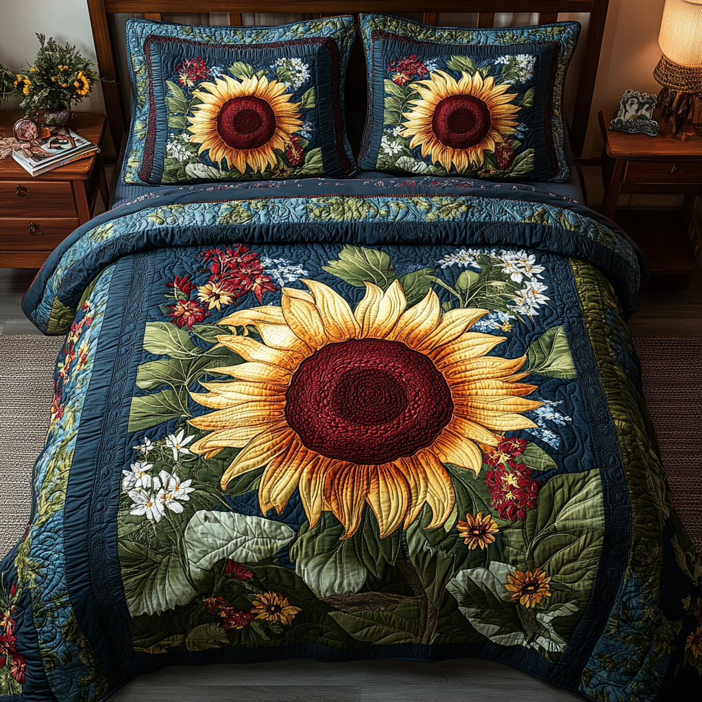 Petal Glow Quilted Bedding Set - Single (59" x 70")