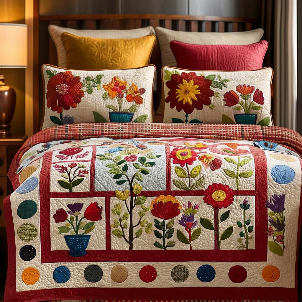 Petal Haven 3-Piece Quilted Bedding Set - Single (59" x 70")
