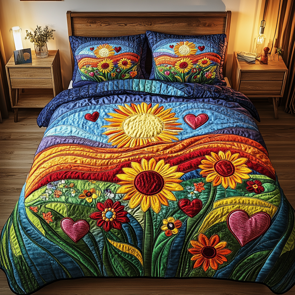 Petal Meadows 3-Piece Quilted Bedding Set - Single (59" x 70")