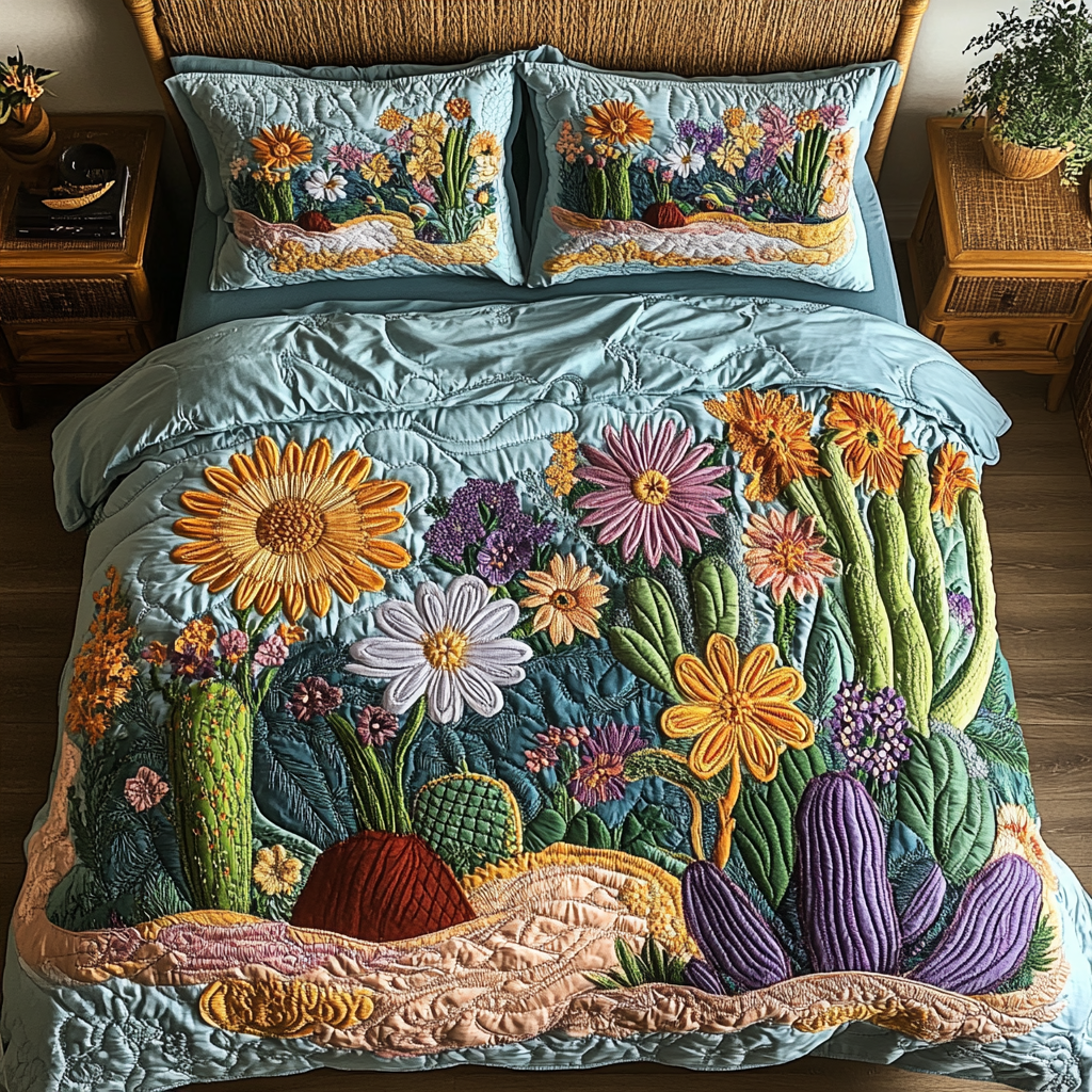 Petal Paradise 3-Piece Quilted Bedding Set - Single (59" x 70")