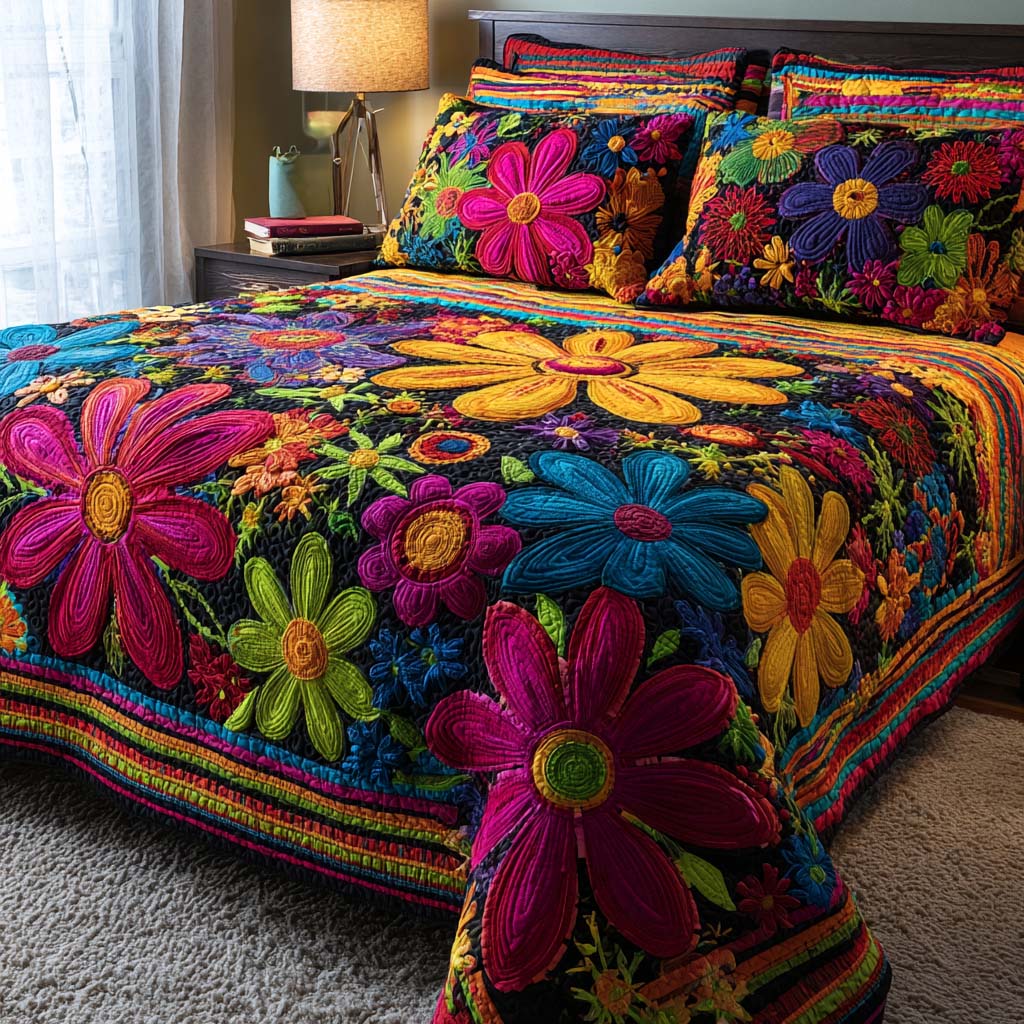 Petal Serene 3-Piece Quilted Bedding Set - Single (59" x 70")