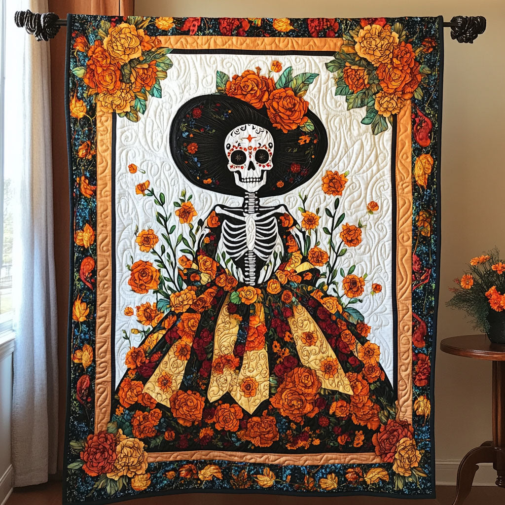 Petals and Bones Quilted Blanket - Throw (55" x 60")