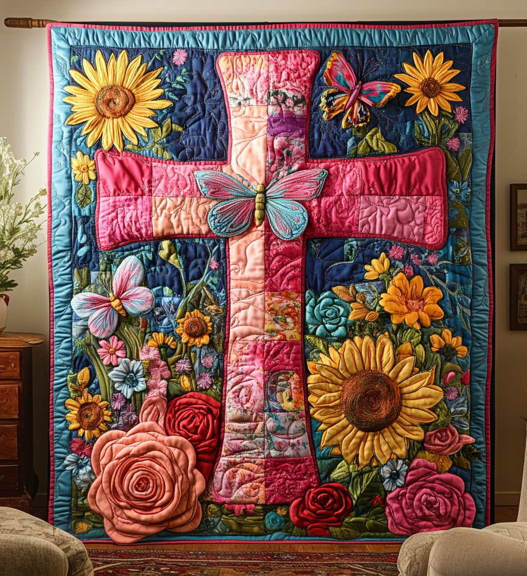 Petals of Prayer Quilted Blanket - Throw (55" x 60")