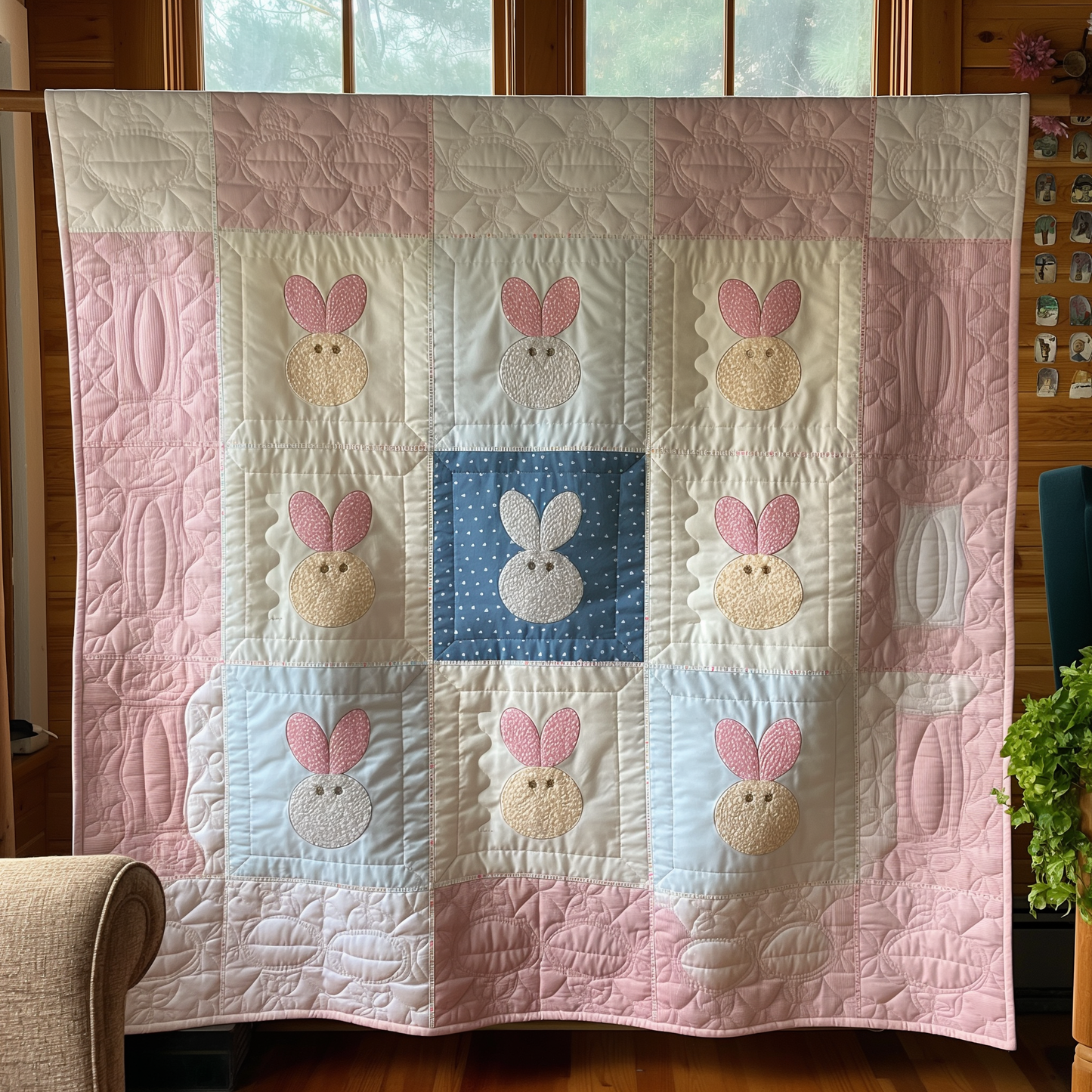 Pink Bunny Bliss Quilted Blanket - Throw (55" x 60")
