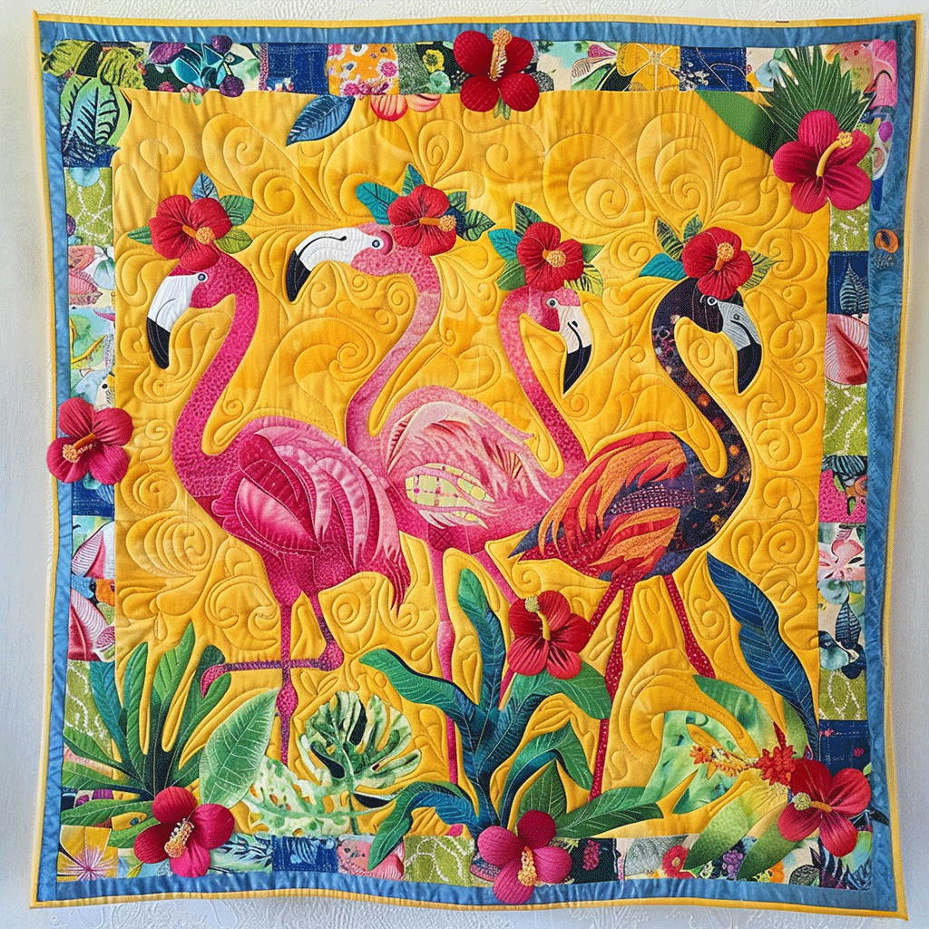 Pink Flamingo Delight Quilted Blanket - Throw (55" x 60")