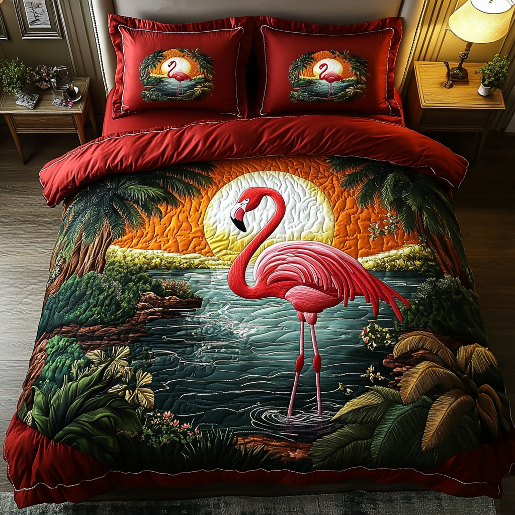 Pink Paradise 3-Piece Quilted Bedding Set - Single (59" x 70")