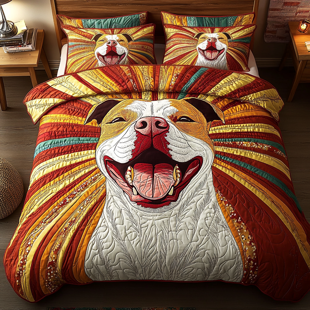 Pitbull Heart 3-Piece Quilted Bedding Set - Single (59" x 70")