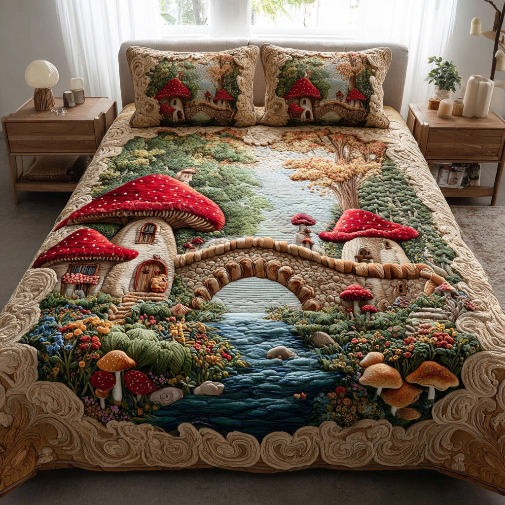 Pixie Mushroom Path 3-Piece Quilted Bedding Set - Single (59" x 70")
