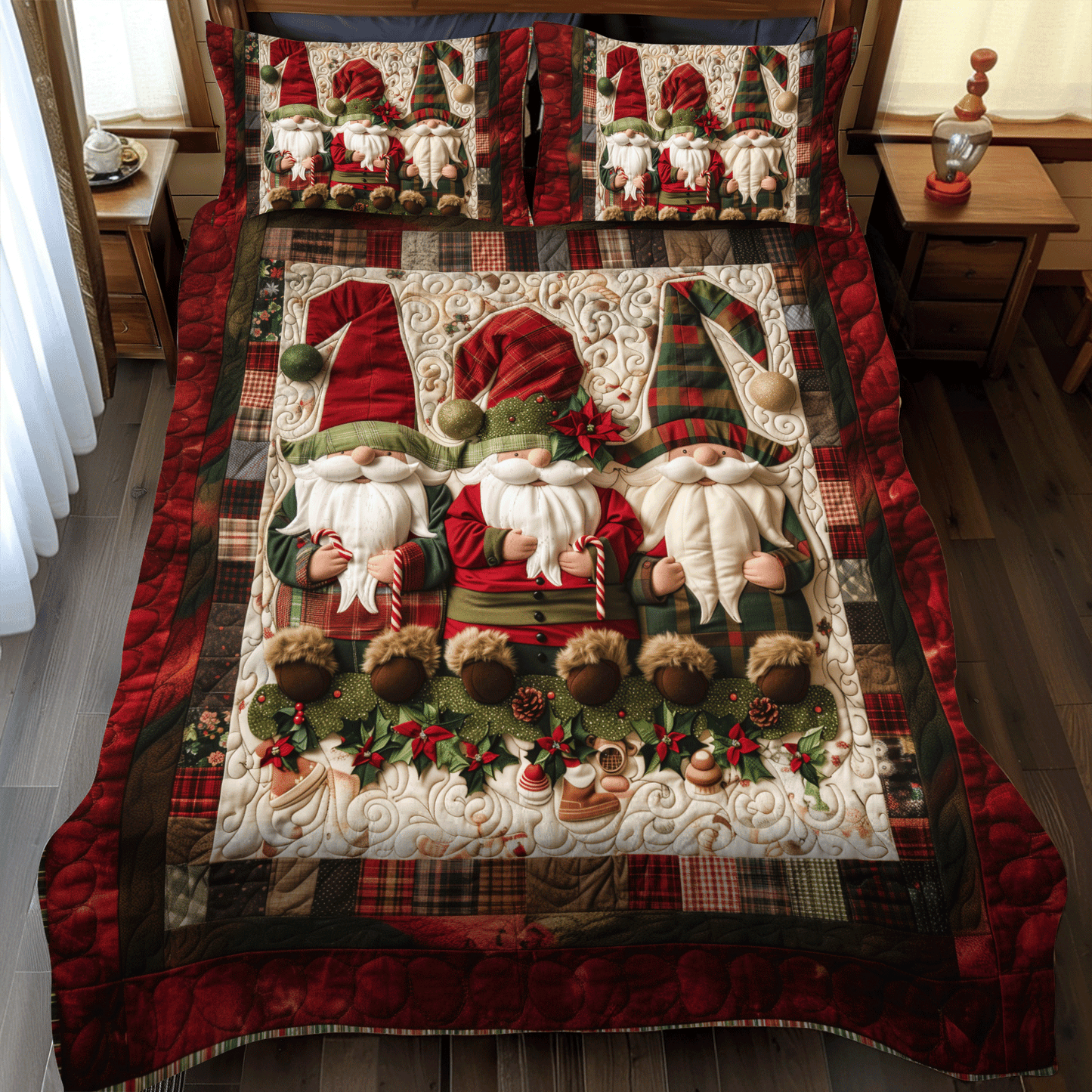 Plaid Gnome 3-Piece Quilted Bedding Set - Single (59" x 70")
