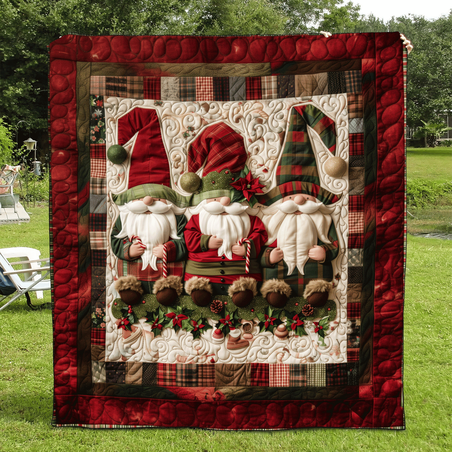 Plaid Gnome Quilted Blanket - Throw (55" x 60")