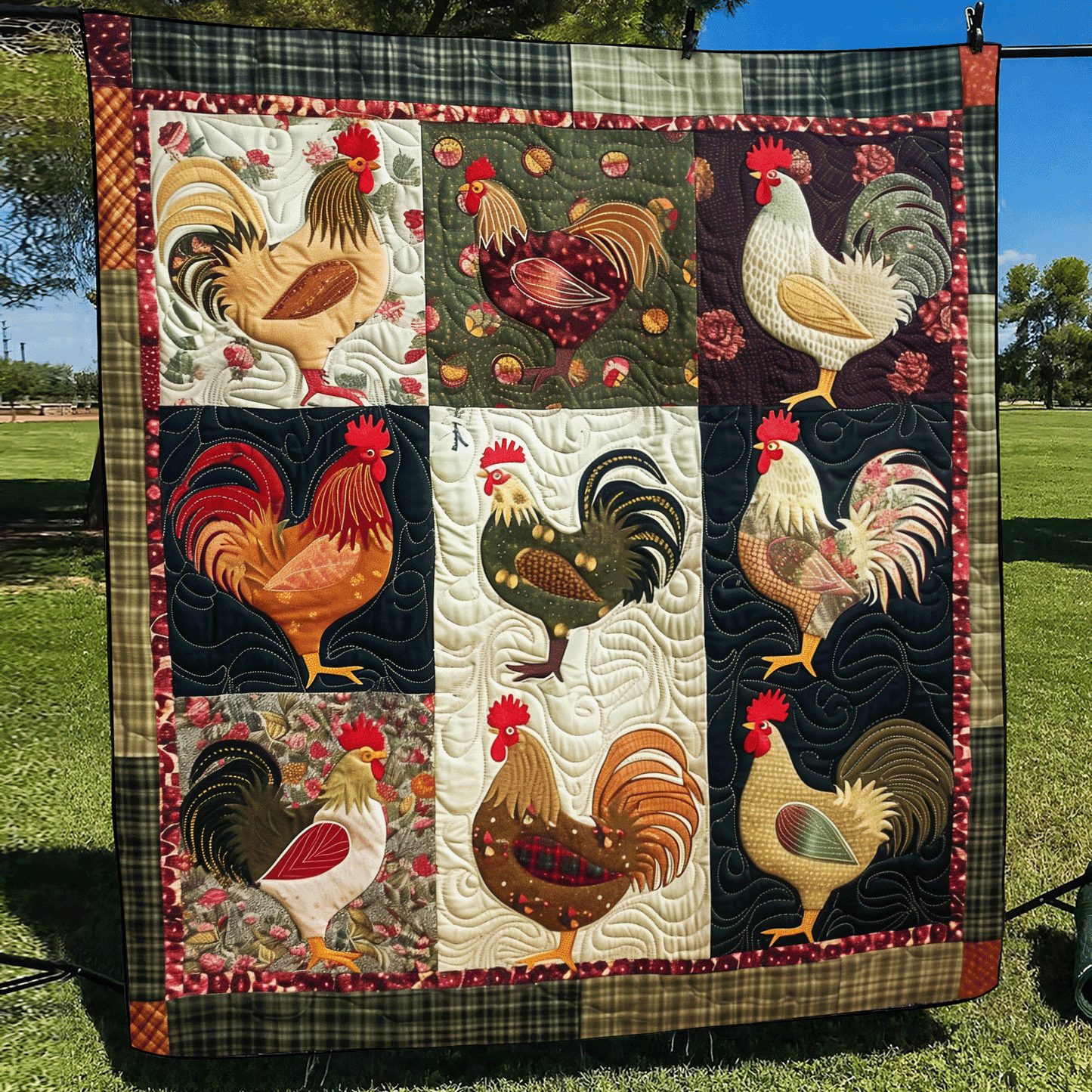 Plaid Poultry Patch Quilted Blanket - Throw (55" x 60")